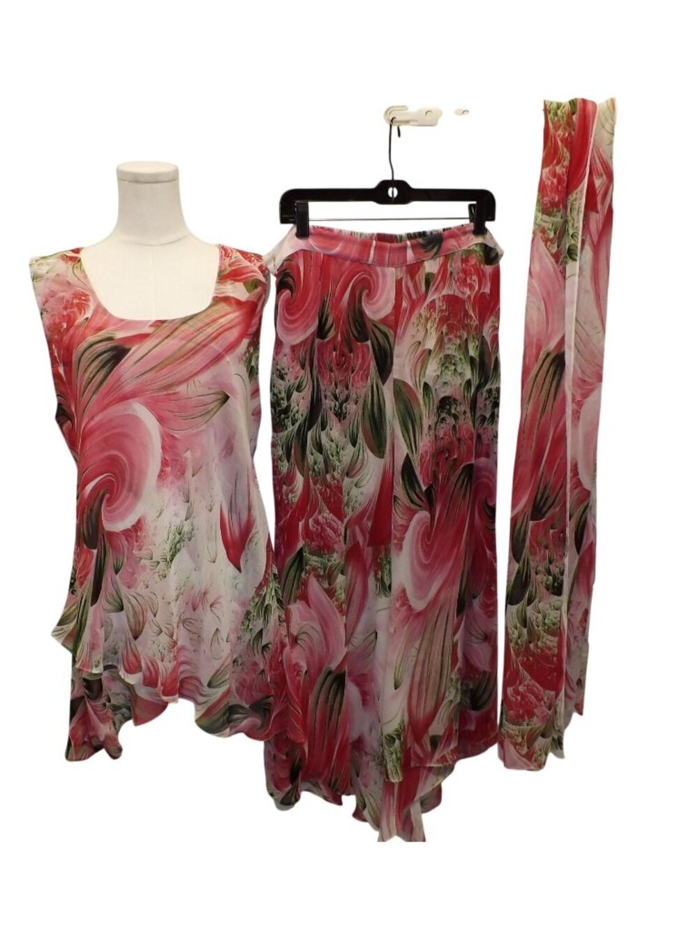 Bohemian Pink 3 Pc Set XL Sleeveless Elastic Skirt Scarf The Pyramid Collection